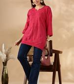 Chickenkari embroidered thread work cotton straight short kurta