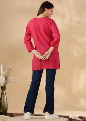 Chikankari embroidered thread work cotton short kurta 2