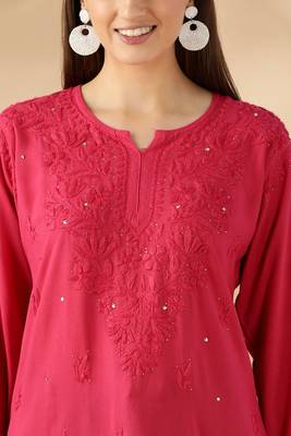 Chikankari embroidered thread work cotton short kurta 3