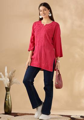 Chikankari embroidered thread work cotton short kurta 5