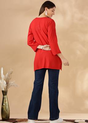 Chikankari embroidered thread work cotton straight short kurta 2