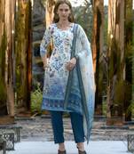  Cotton Chikankari work Straight Kurta with Pant And Dupatta Set