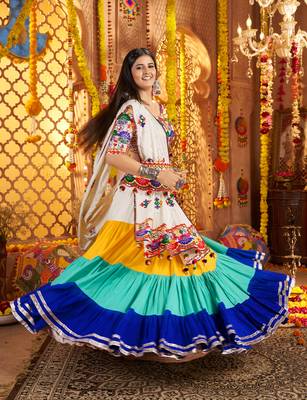 MULTICOLOR THREAD EMBROIDERED MIRROR WORK STITCHED lehenga choli 3