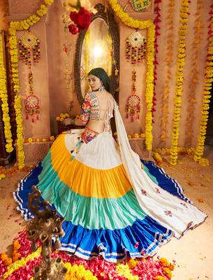 MULTICOLOR THREAD EMBROIDERED MIRROR WORK STITCHED lehenga choli 4