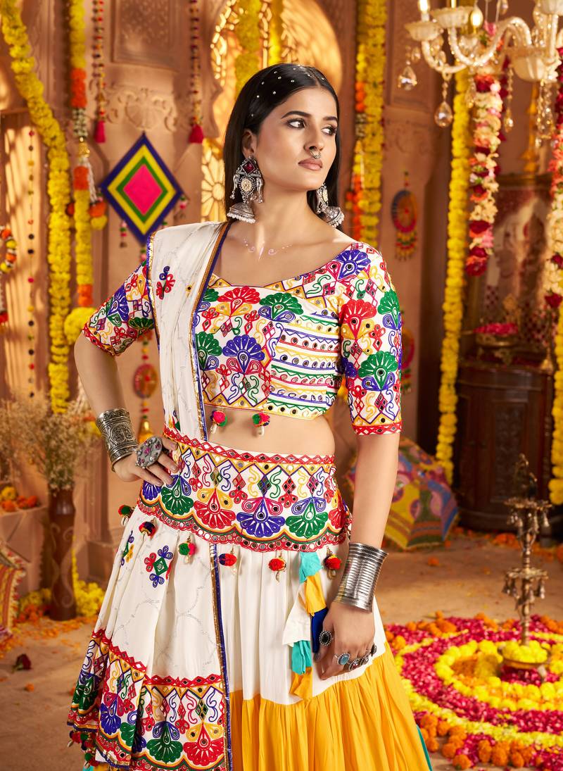 MULTICOLOR THREAD EMBROIDERED MIRROR WORK STITCHED lehenga choli