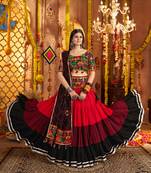 BLACK RED THREAD EMBROIDERED MIRROR WORK STITCHED lehenga choli