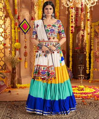 MULTICOLOR THREAD EMBROIDERED MIRROR WORK STITCHED lehenga choli 7