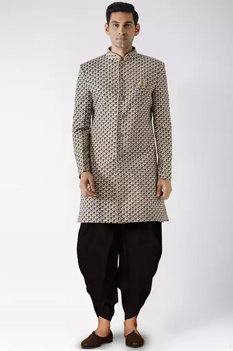 Grey printed indowestern dhoti set