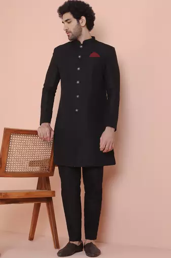 Black woven design sherwani trouser set
