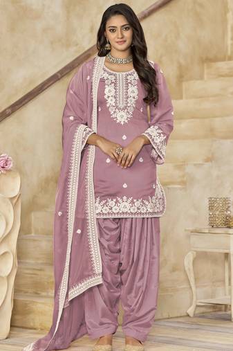 Grey roman silk embroidery with sequins work salwar kameez Full Stitched Free Size