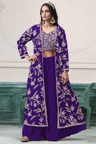 Orange faux georgette embroidery zari with sequins work top blouse with palazzo Full Stitched Free Size