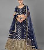navy blue silk zari work lehenga set choli with dupatta