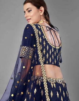 navy blue silk zari work lehenga set choli with dupatta 4