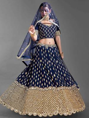 navy blue silk zari work lehenga set choli with dupatta 5
