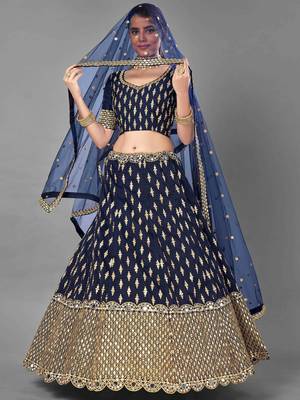 navy blue silk zari work lehenga set choli with dupatta 6