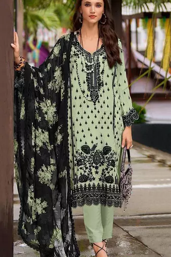 Green embroidered georgette semi-stitched pakistani salwar suit