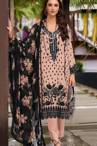 Orange embroidered georgette semi-stitched pakistani salwar suit