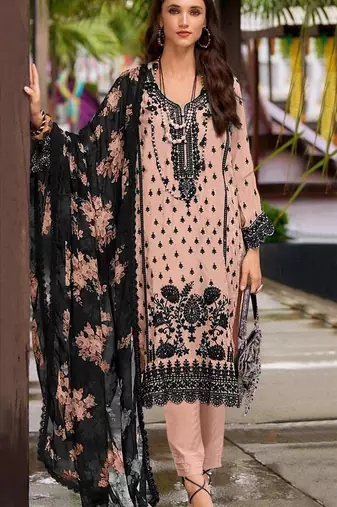 Orange embroidered georgette semi-stitched pakistani salwar suit