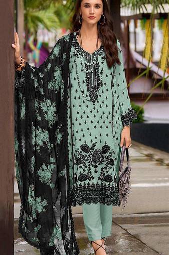 Sky blue embroidered georgette semi-stitched pakistani salwar suit