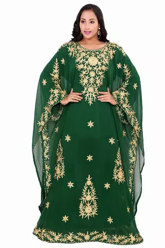 Elegant Green Designer Stitched Kaftan Gown with Embroidered  Aari Work