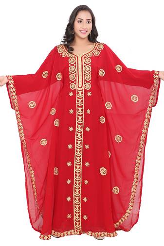 Premium Red Georgette Stitched Kaftan with Luxurious Gold Embroidered