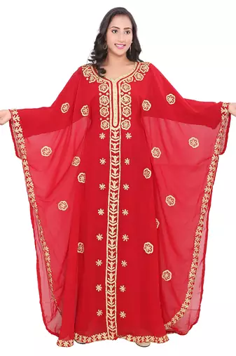 Premium Red Georgette Stitched Kaftan with Luxurious Gold Embroidered