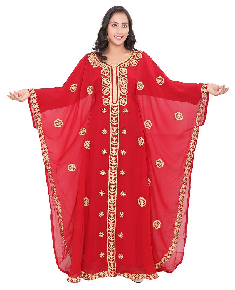 Premium Red Georgette Stitched Kaftan with Luxurious Gold Embroidered