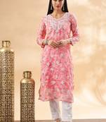 Women floral embroidered chikankari pure cotton straight kurta