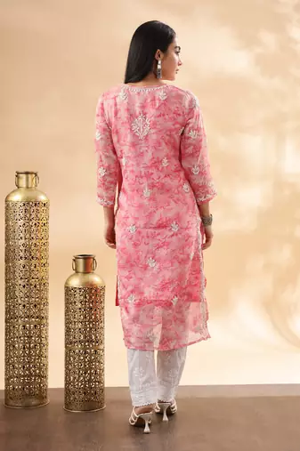Women floral embroidered chikankari pure cotton straight kurta