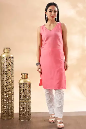 Women floral embroidered chikankari pure cotton straight kurta