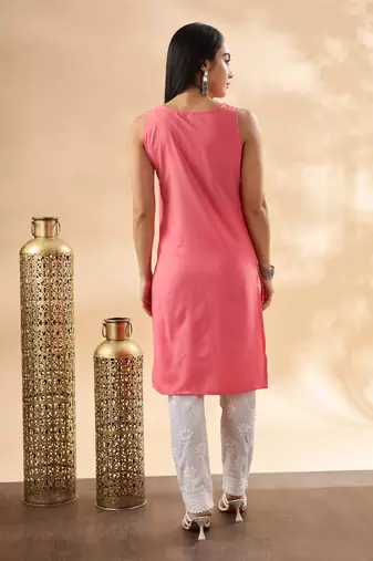 Women floral embroidered chikankari pure cotton straight kurta