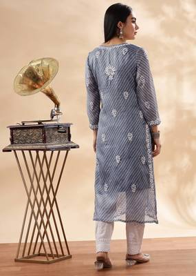 Women   s Grey Chikankari Embroidered Kurta | Elegant Ethnic Wear 2