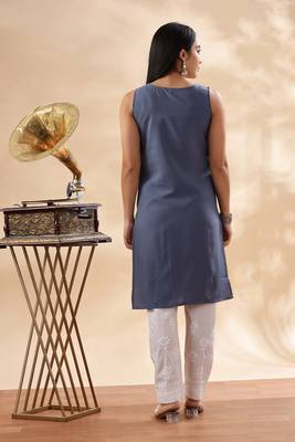 Women   s Grey Chikankari Embroidered Kurta | Elegant Ethnic Wear 4