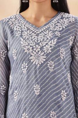 Women   s Grey Chikankari Embroidered Kurta | Elegant Ethnic Wear 5