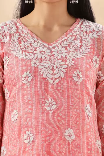Floral embroidered cotton chikankari straight kurta