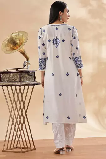 Women paisley embroidered thread work lucknowi chikankari  kurta