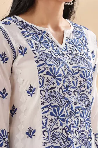 Women paisley embroidered thread work lucknowi chikankari  kurta
