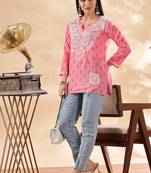 Floral embroidered chikankari pure cotton kurti