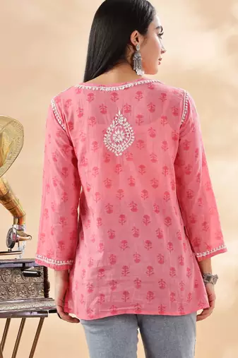 Floral embroidered chikankari pure cotton kurti