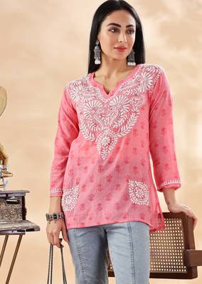 Floral embroidered chikankari pure cotton kurti 3