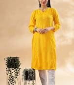 Paisley embroidered chikankari cotton straight kurta