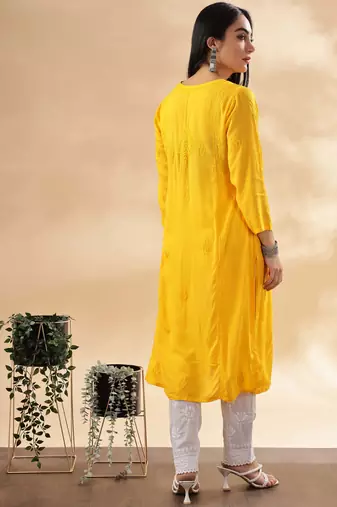 Paisley embroidered chikankari cotton straight kurta