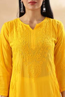 Paisley embroidered chikankari cotton straight kurta 5