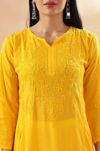 Paisley embroidered chikankari cotton straight kurta