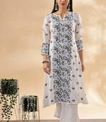 Women paisley embroidered chikankari cotton straight ready to wear kurta