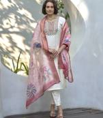 Women's Gorgeous Vatican Embroidery Straight Kurta with Pant And Dupatta Set