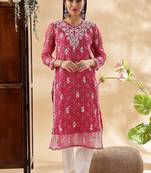Floral embroidered chikankari straight kurta