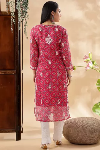 Floral embroidered chikankari straight kurta
