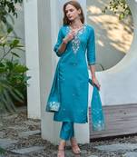 Women's Gorgeous Vatican Embroidery Straight Kurta with Pant And Dupatta Set
