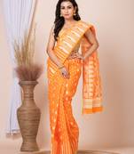 Orange & White jamdani saree